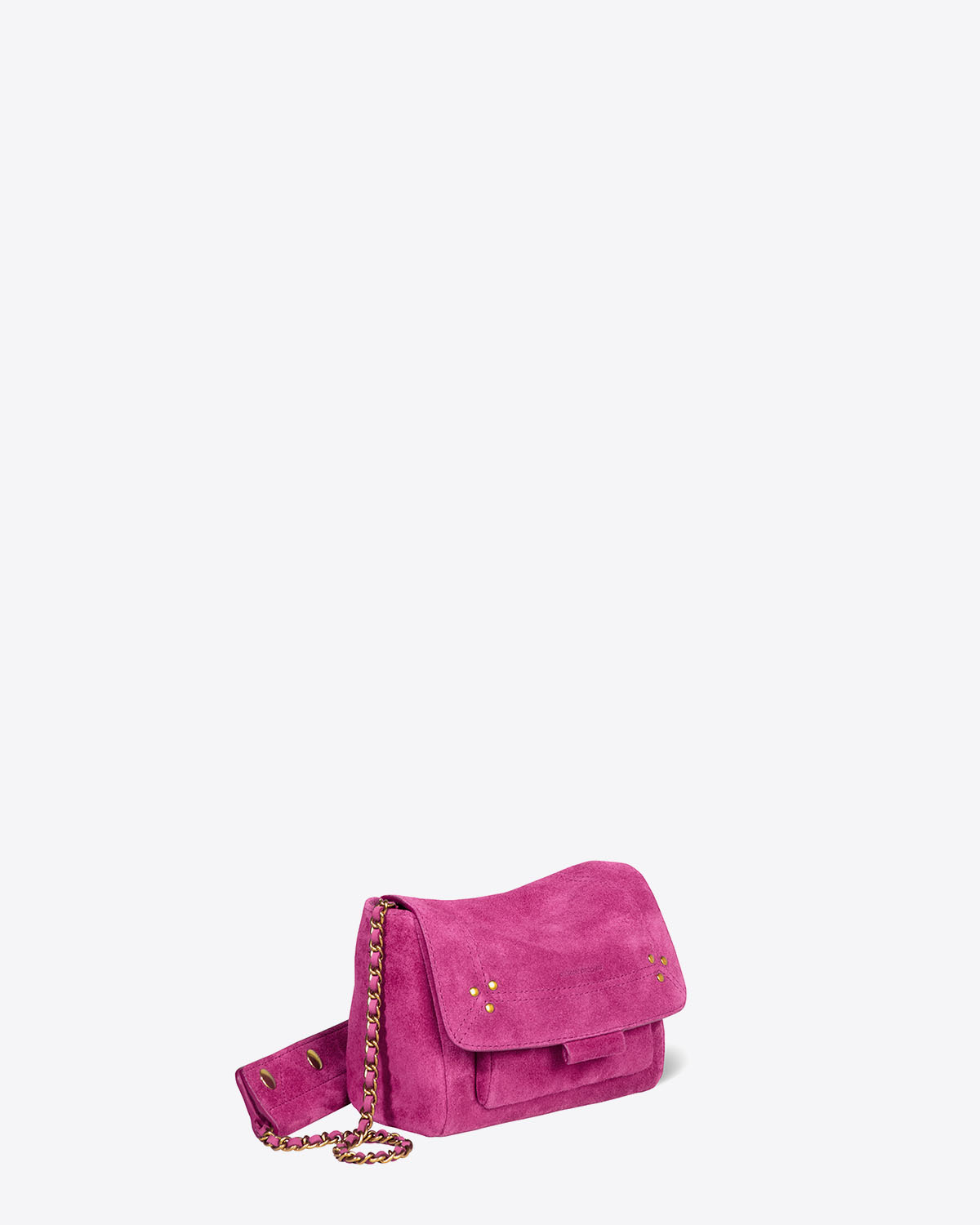 Mini-sac Lulu S Jérôme Dreyfuss en cuir suédé rose orchidée. Profil.