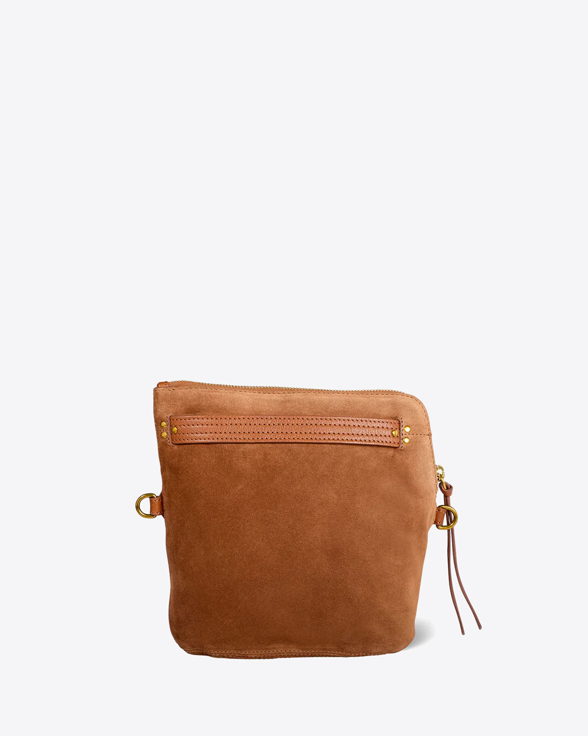 Pochette Lucky Jérôme Dreyfuss en cuir suédé caramel. Vue face. 
