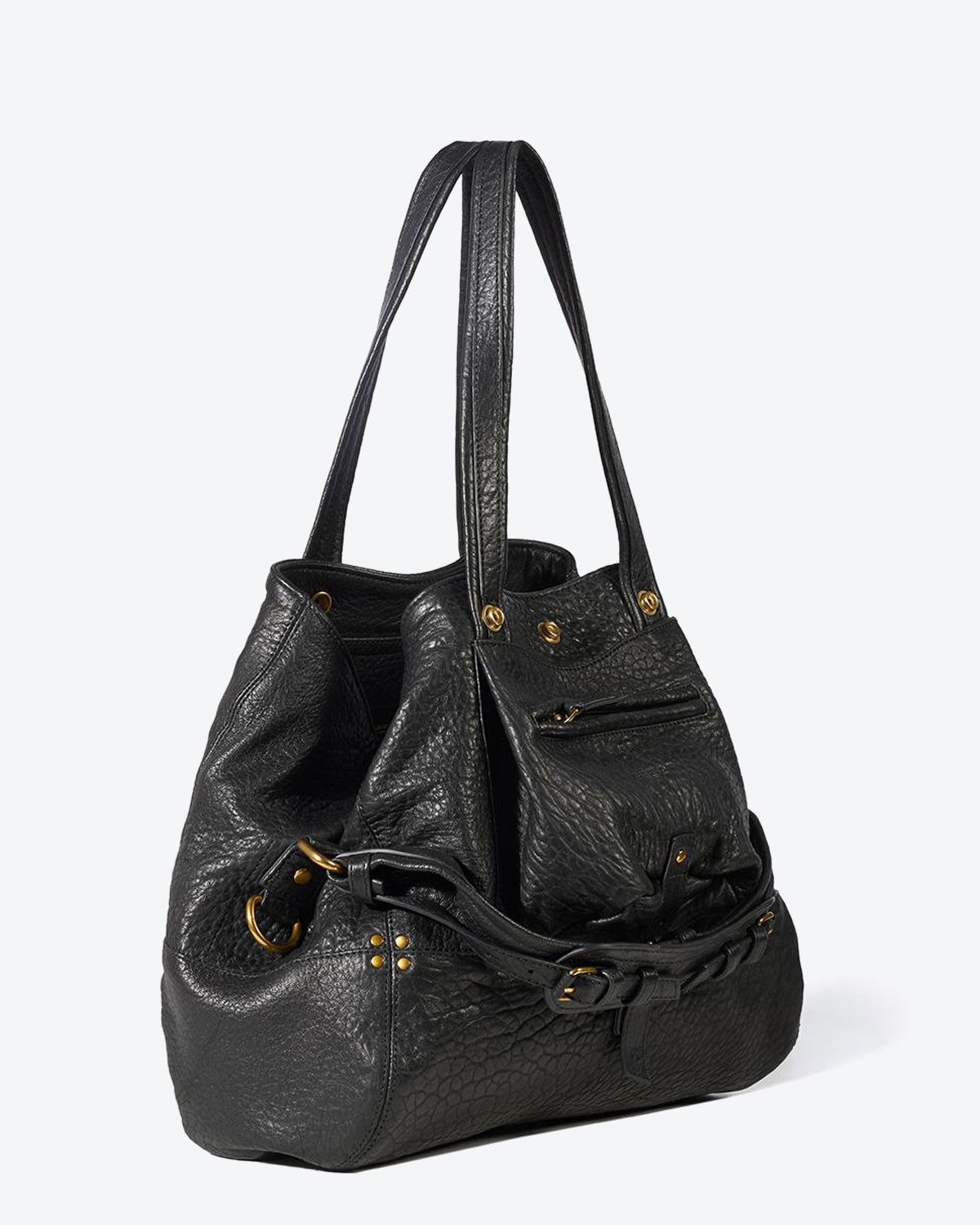 Sac Billy M Jérôme Dreyfuss en cuir agneau bubble noir. Vue profil.