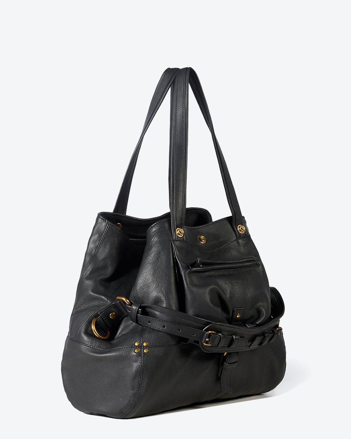 Sac Billy M Jérôme Dreyfuss en cuir buffle noir. Vue profil.