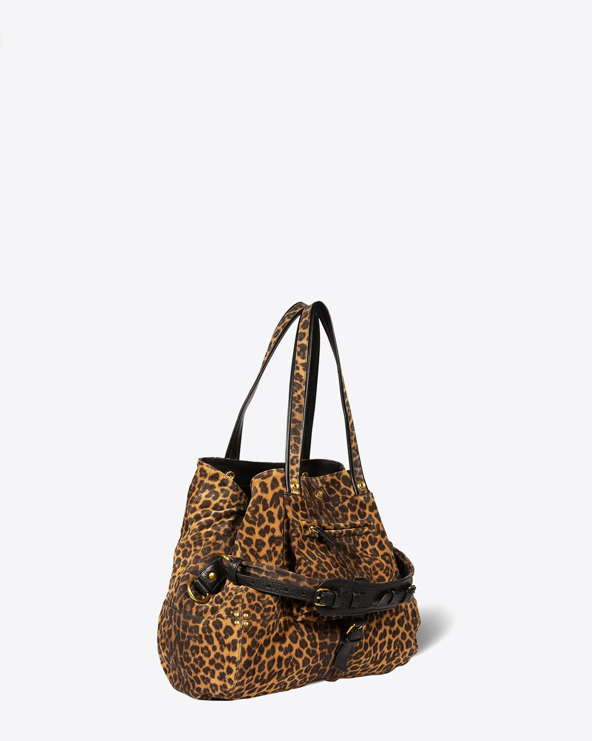 Sac Billy M Jérôme Dreyfuss en cuir imprimé léopard. Vue profil.