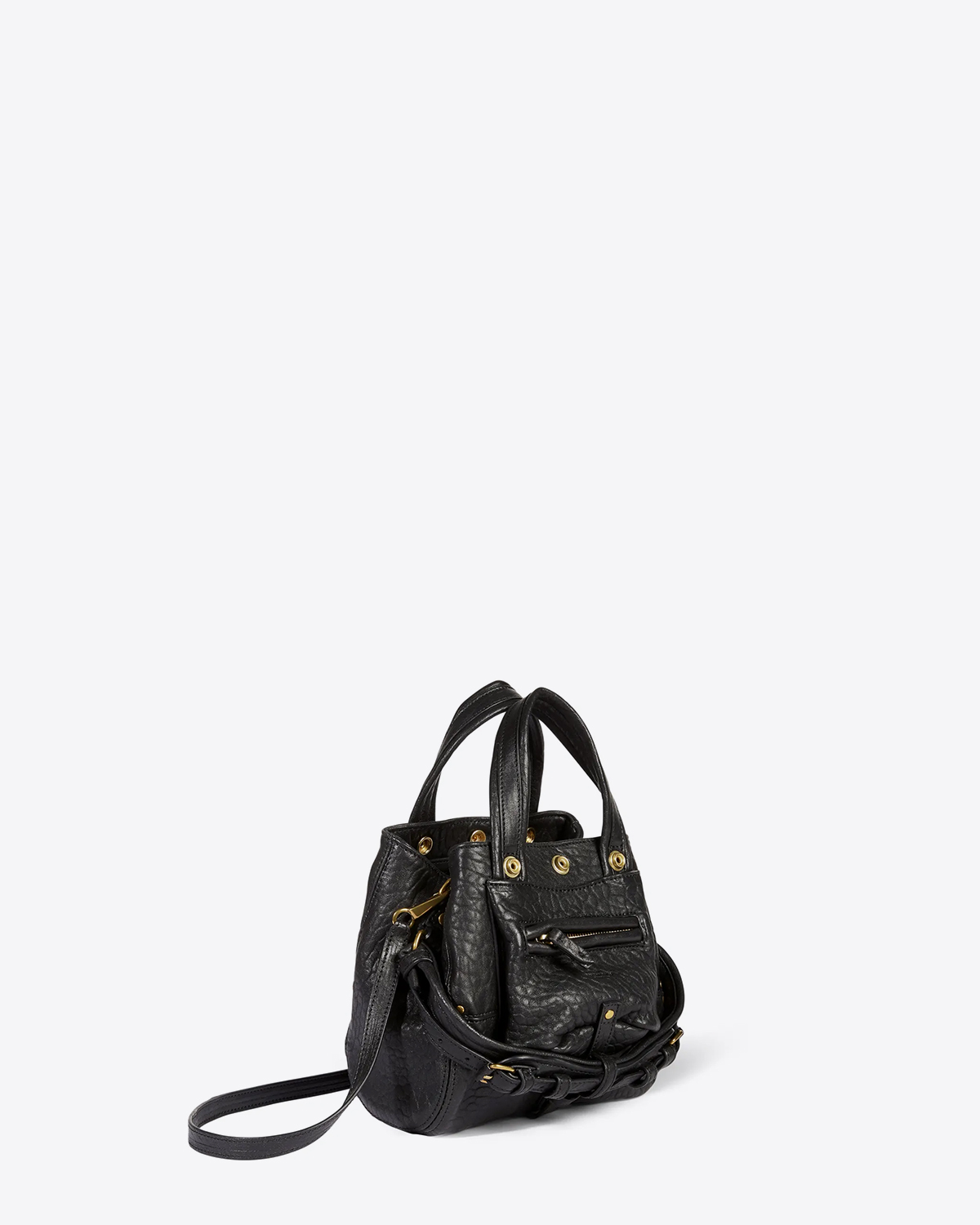Petit sac Billy Nano Jérôme Dreyfuss en cuir noir bubble. Vue profil.