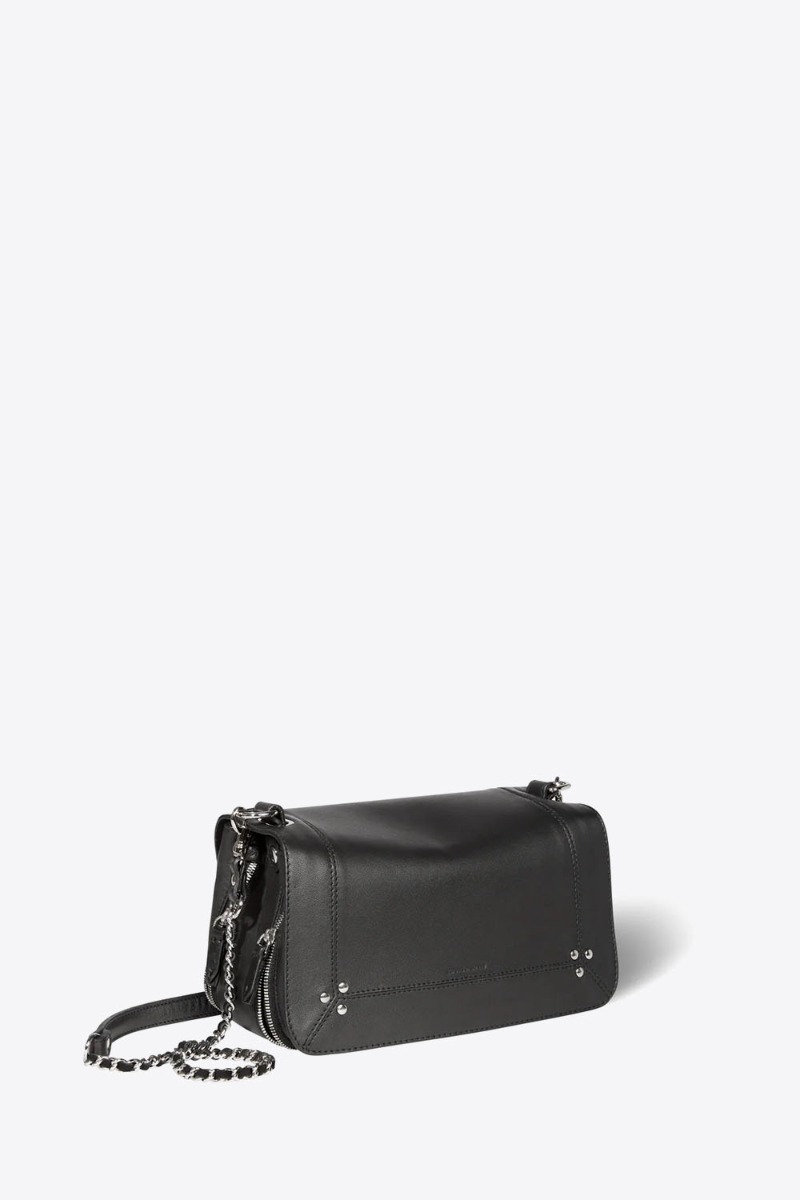 Sac Bobi Jérôme Dreyfuss en agneau noir finition silver. Vue de profil.