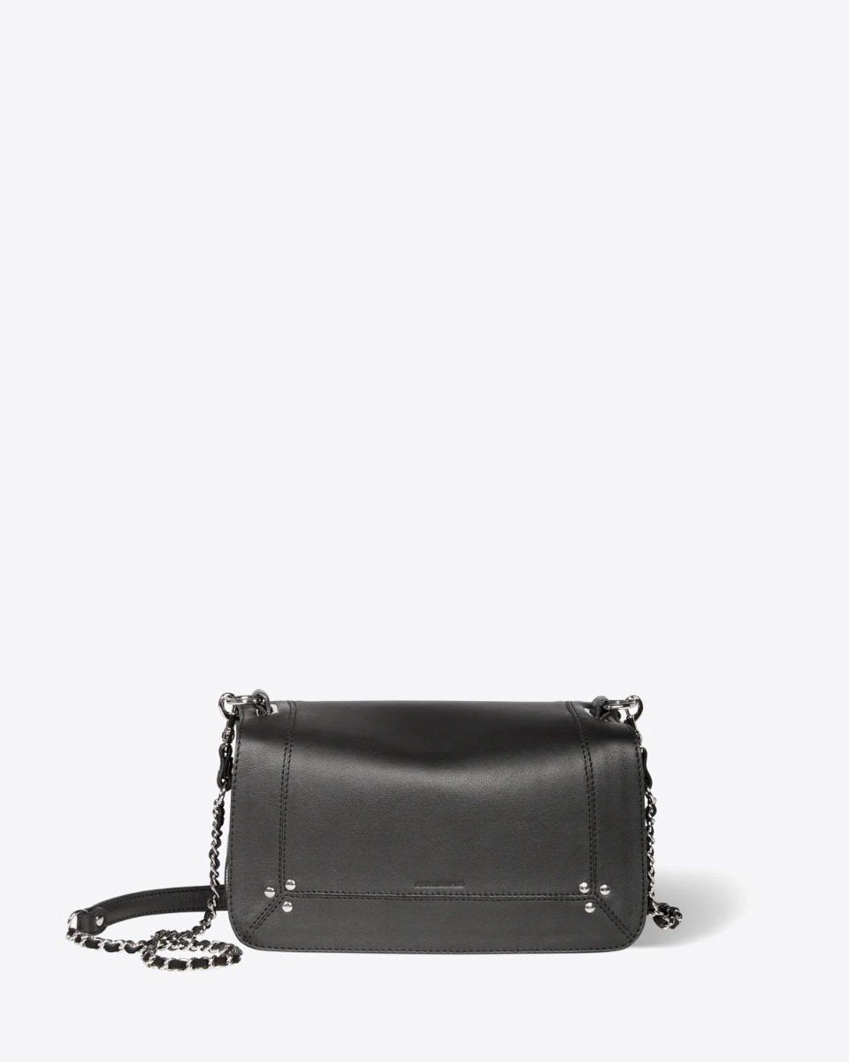 Sac Bobi Jérôme Dreyfuss en agneau noir finition silver. Vue de face.