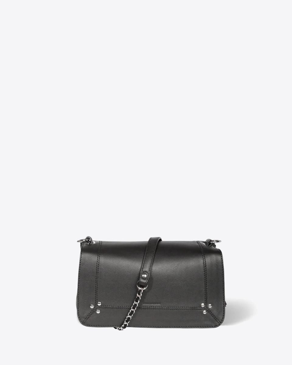 Sac Bobi Jérôme Dreyfuss en agneau noir finition silver. 