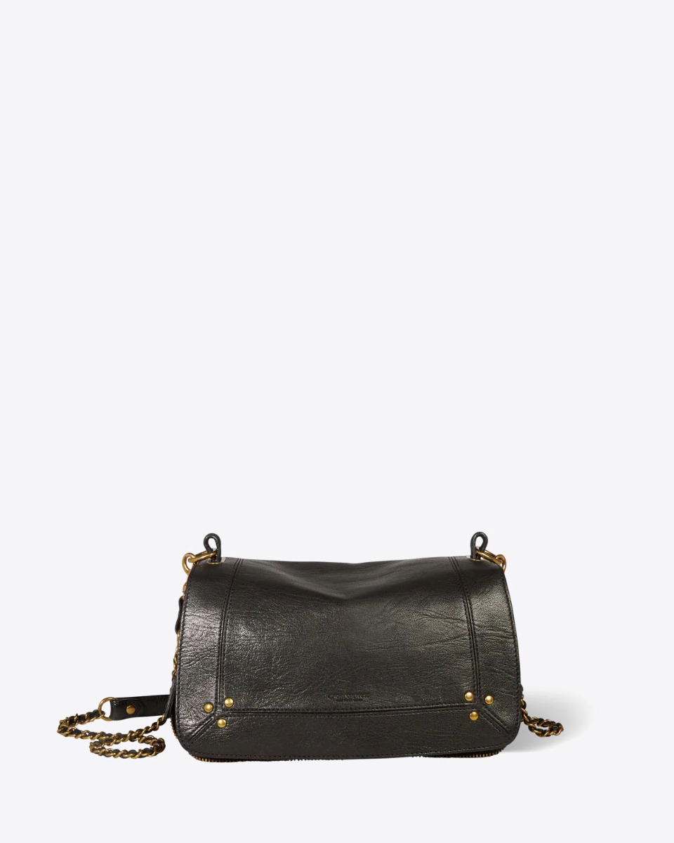 Sac Bobi Jérôme Dreyfuss en cuir de chèvre noir. Vue de face.