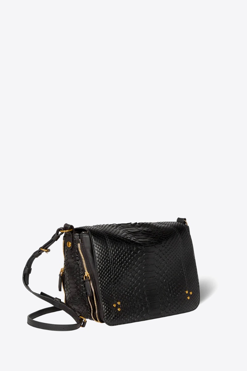 Sac Igor Jérôme Dreyfuss en python noir. Vue de profil.