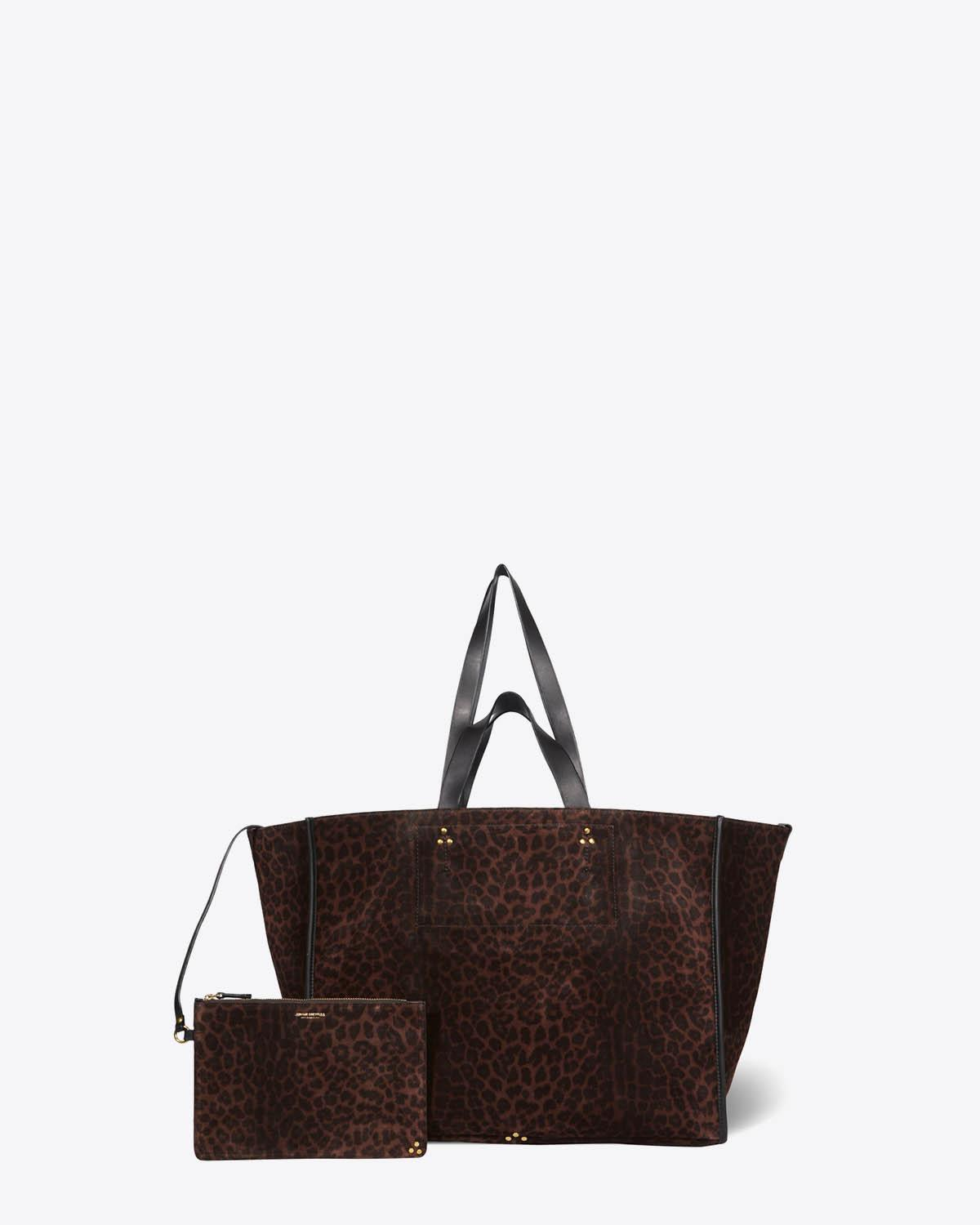 Jérôme Dreyfuss Sac Léon L – Cuir Suédé Léopard Naturel
