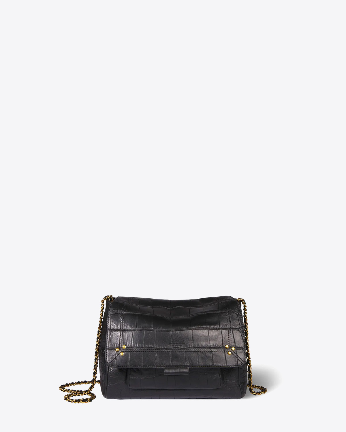 Sac Lulu M Jérôme Dreyfuss en cuir effet croco noir. Face.