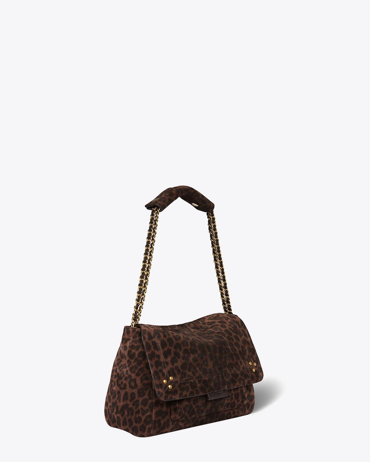 Jérôme Dreyfuss Sac Lulu M – Cuir Suédé Léopard Naturel