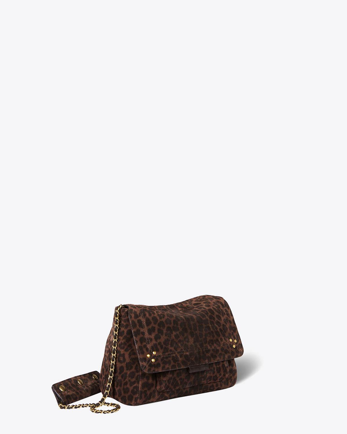 Sac Lulu M en cuir suédé léopard naturel Jérôme Dreyfuss. Profil.