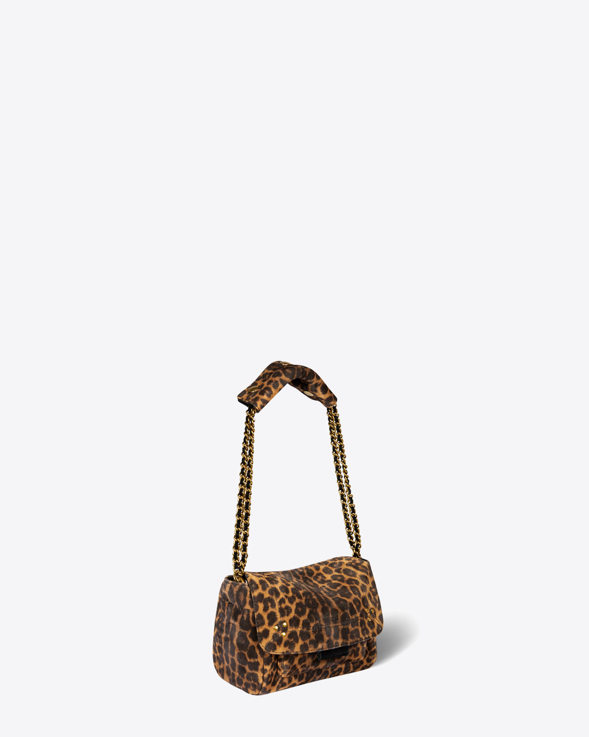 Sac Lulu S Jérôme Dreyfuss en cuir suédé imprimé léopard. Vue profil 