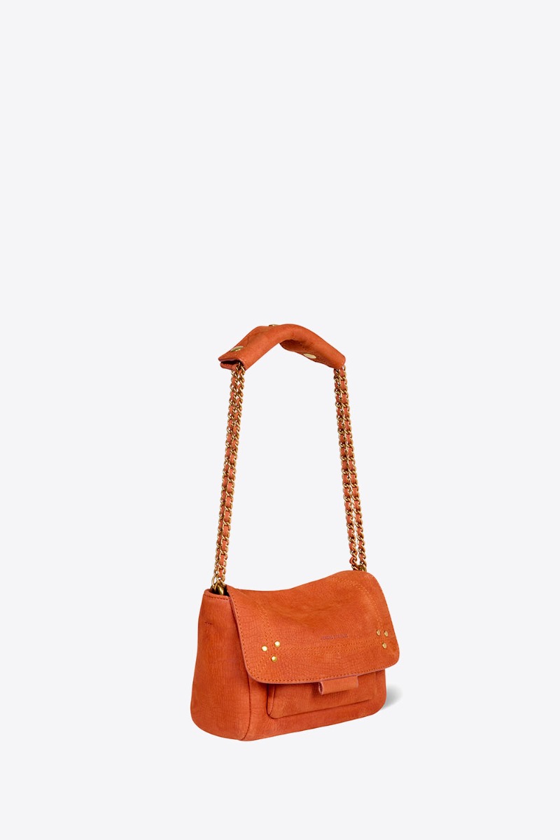Sac Lulu S Jérôme Dreyfuss en cuir de taurillon effet croco opium. Vue de profil banfoulière raccourcie pour un porté-épaule ou main.
