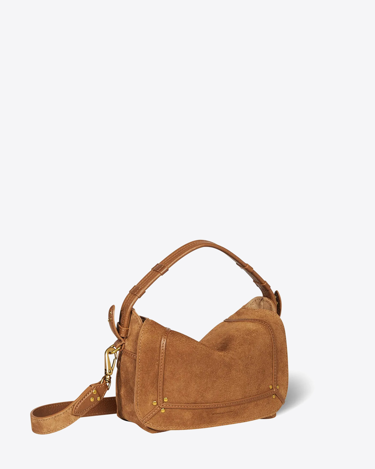 Petit sac besace Pepito S Jérôme Dreyfuss en cuir tabac. Vue trois quart.
