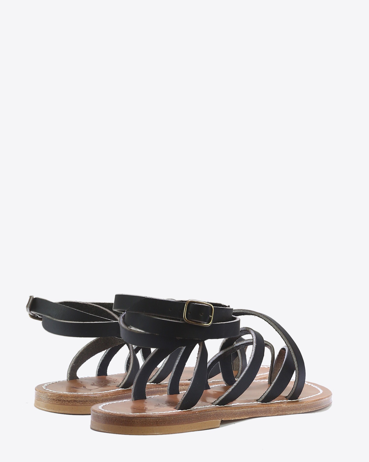 Sandales plates Zenobie en cuir noir K.Jacques. Dos.