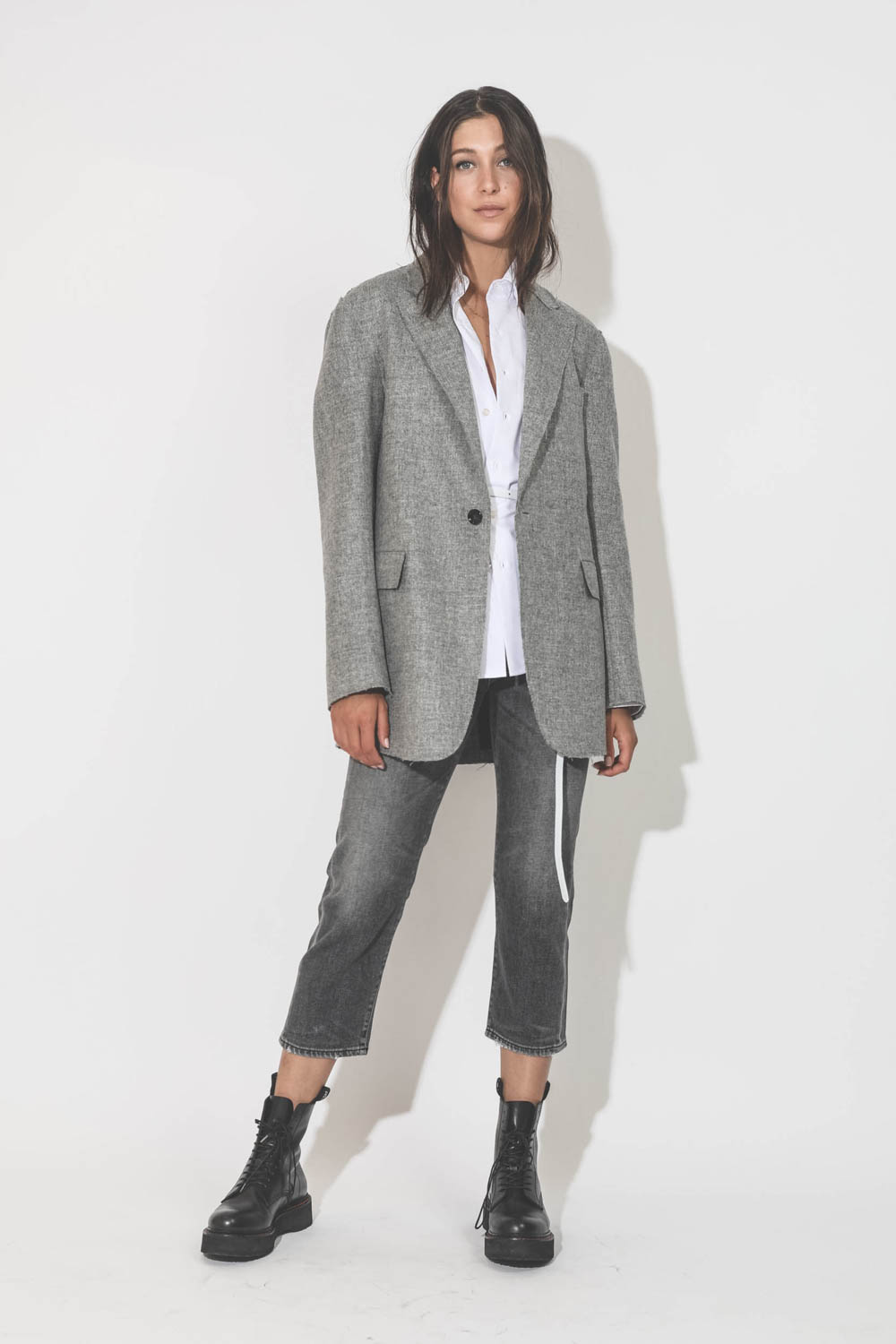 R13 Blazer Raw Cut – Gris Chiné
