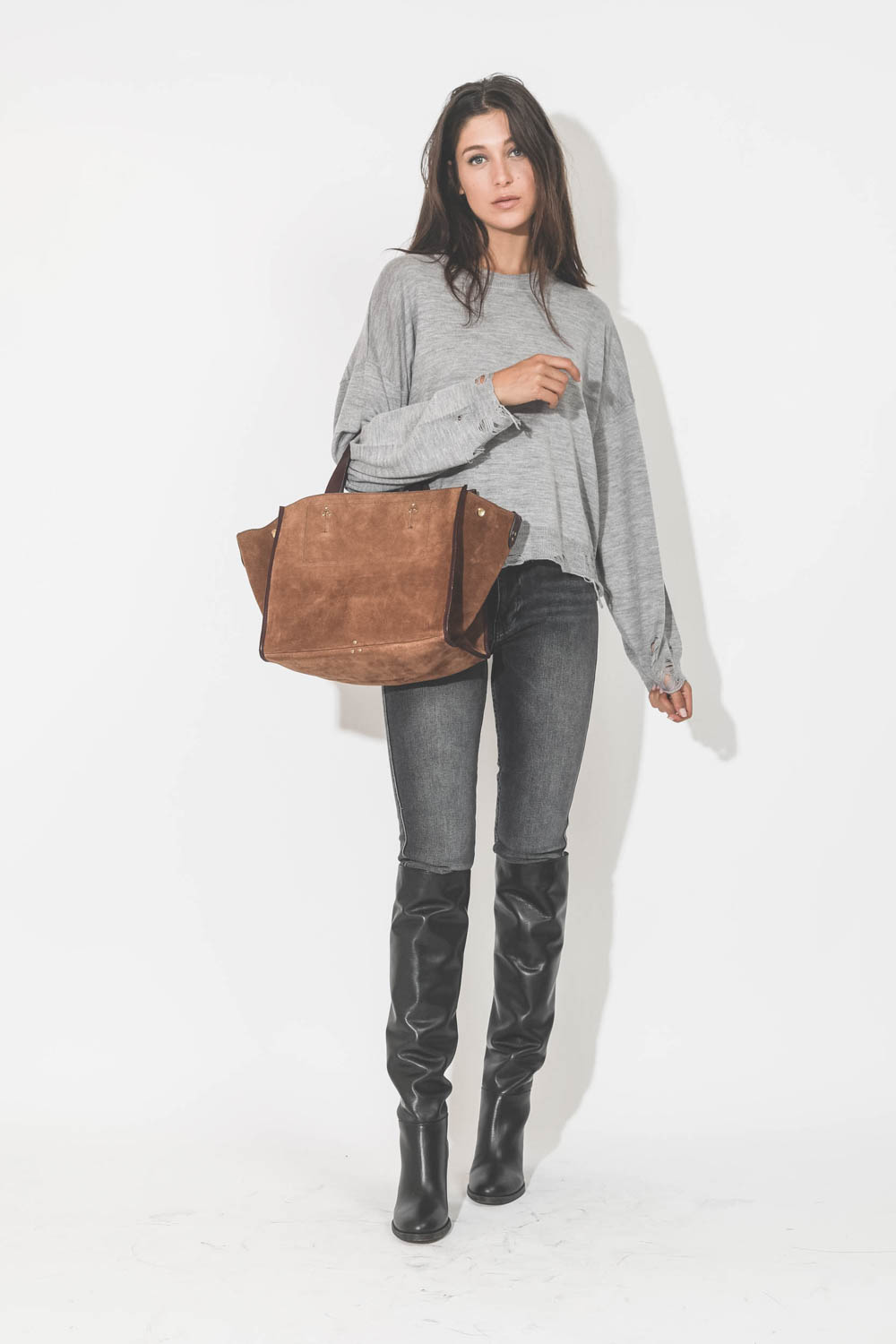 R13 Pull Oversize Distressed Cropped – Heather Grey