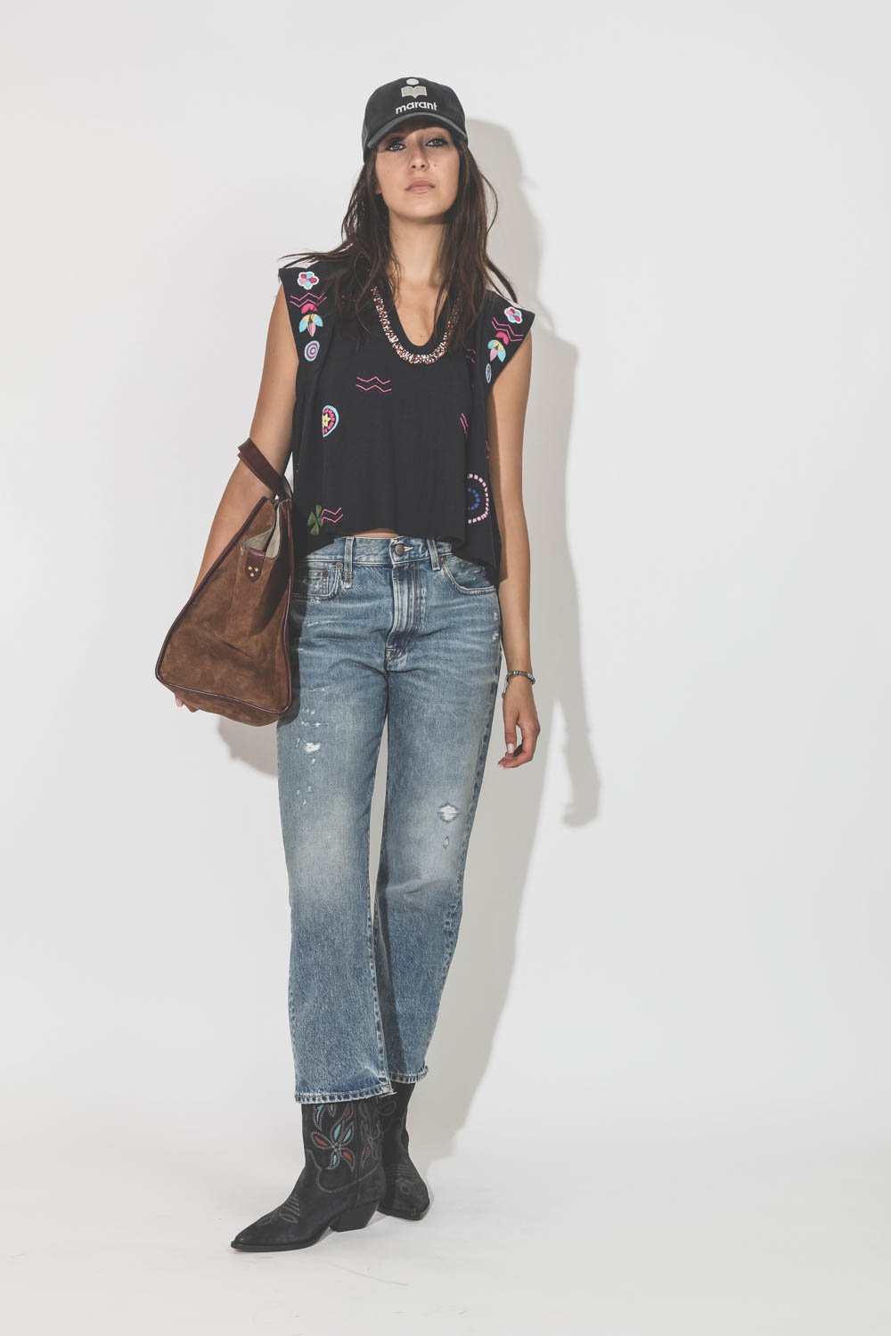 Alix Of Bohemia Top Nehru Slub Embroidered – Noir