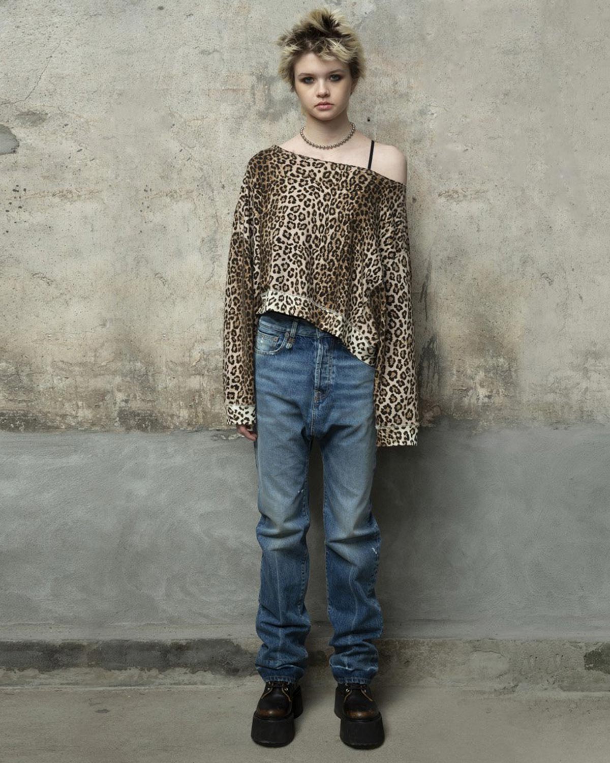 R13 Off Shoulder Patti Sweatshirt - Leopard