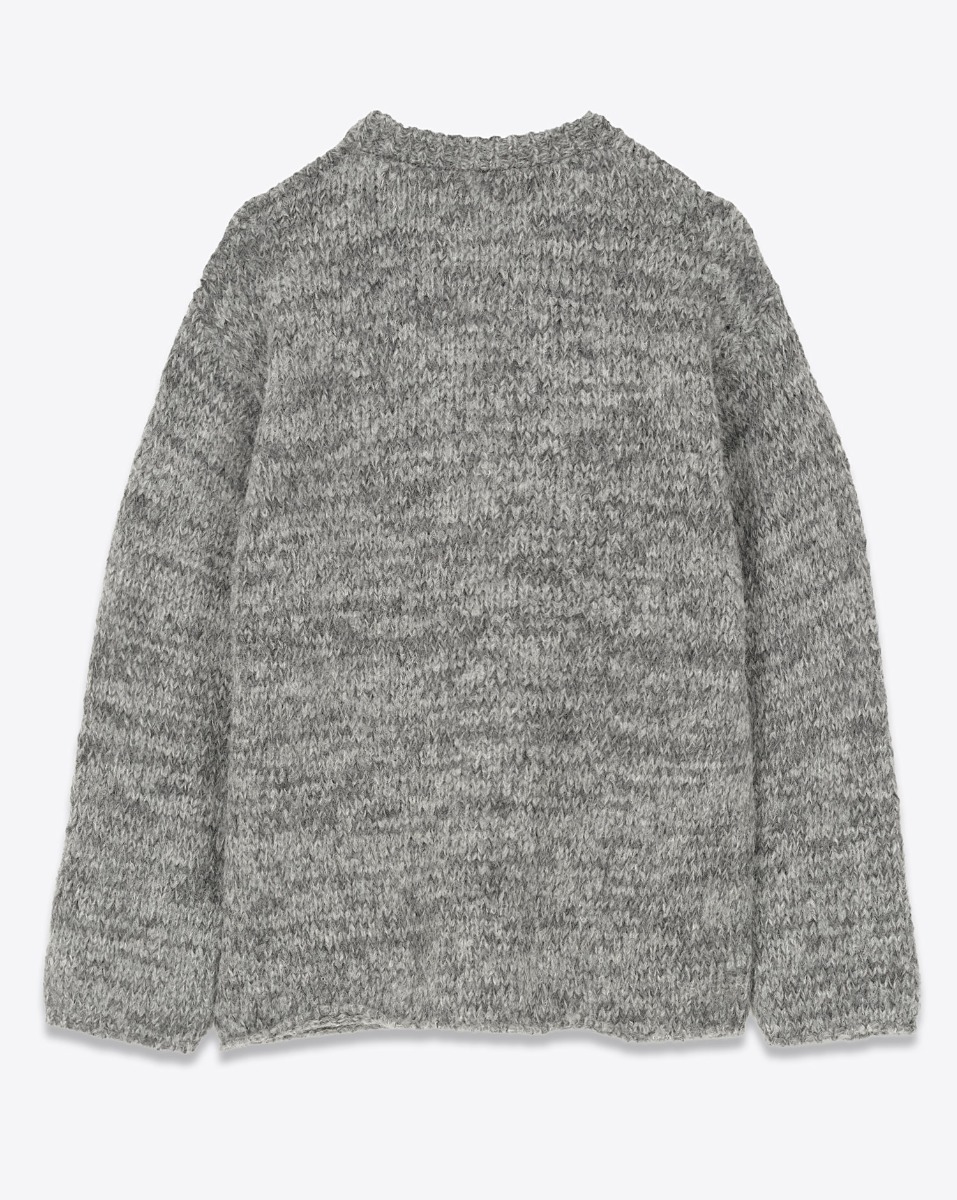 Pull encolure ronde Thibault Van Der Straete en alpaga gris chiné. Vue de dos.
