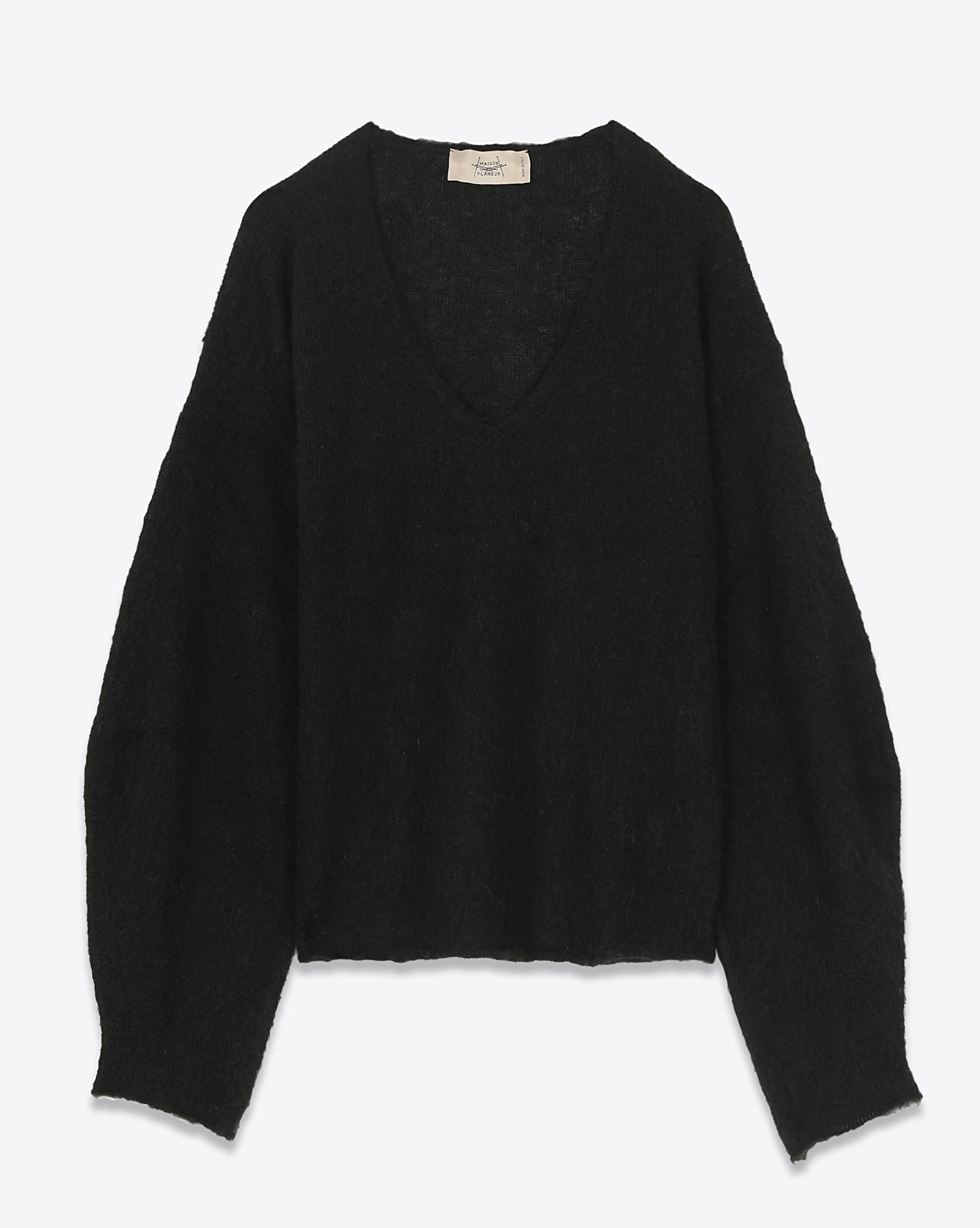 Maison Flaneur Pull Col V Mohair – Noir