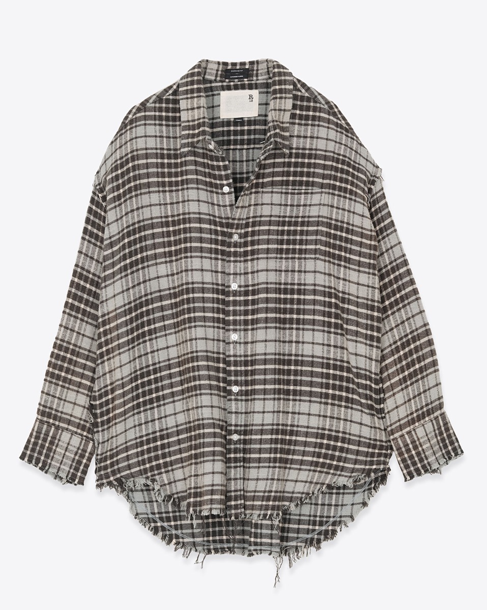 R13 Chemise Shredded – Bleu Gris Plaid