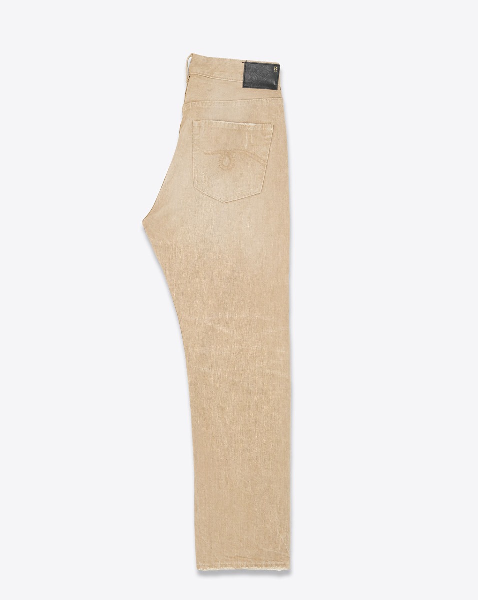 Jean Crossover R13 en toile beige Faded Wheat. Profil.