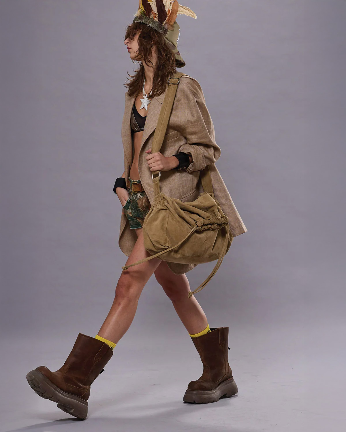 R13 Blazer Ragged Oversized – Marron Herringbone