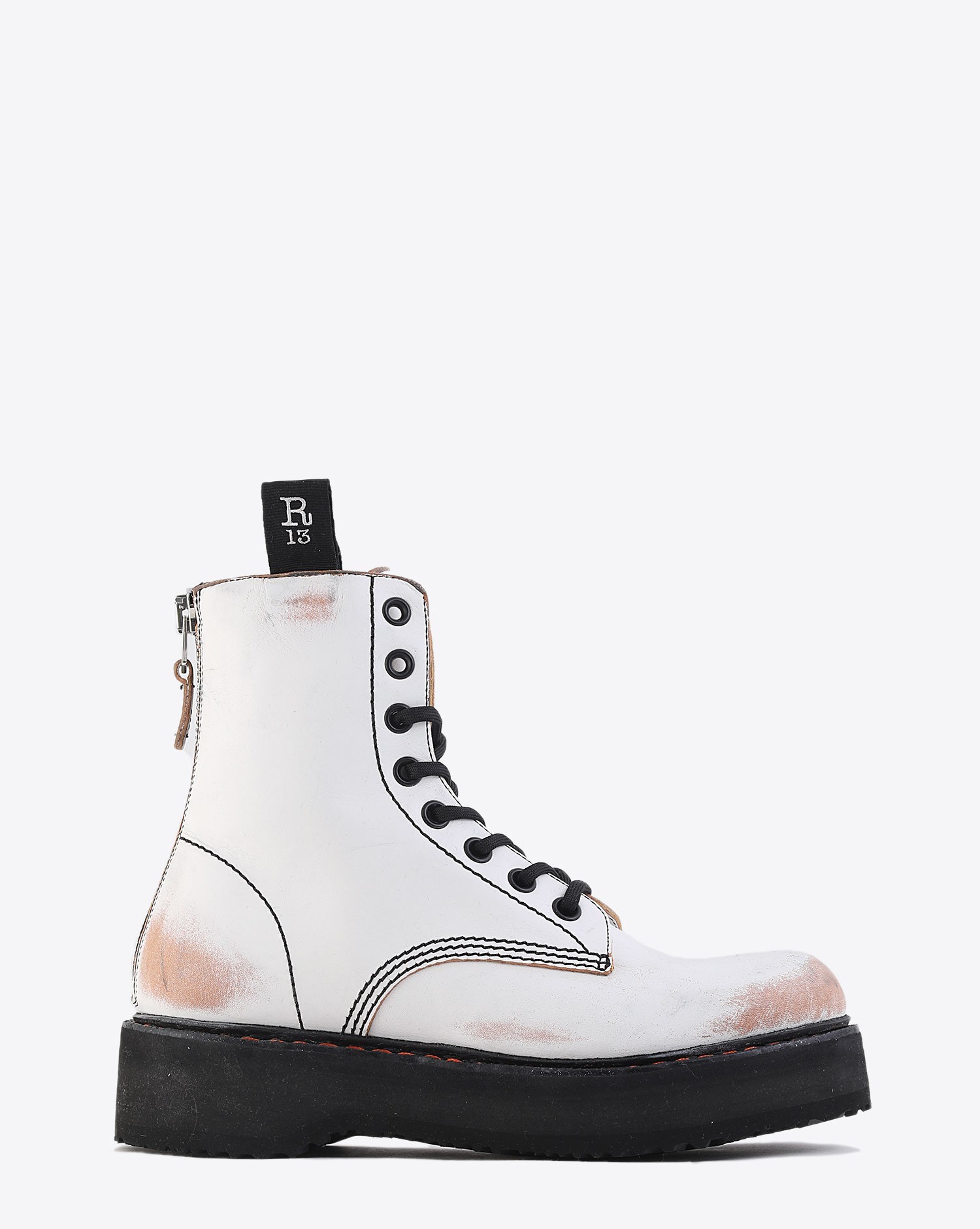 R13 Single Stack Lace Up Boots - White Remove