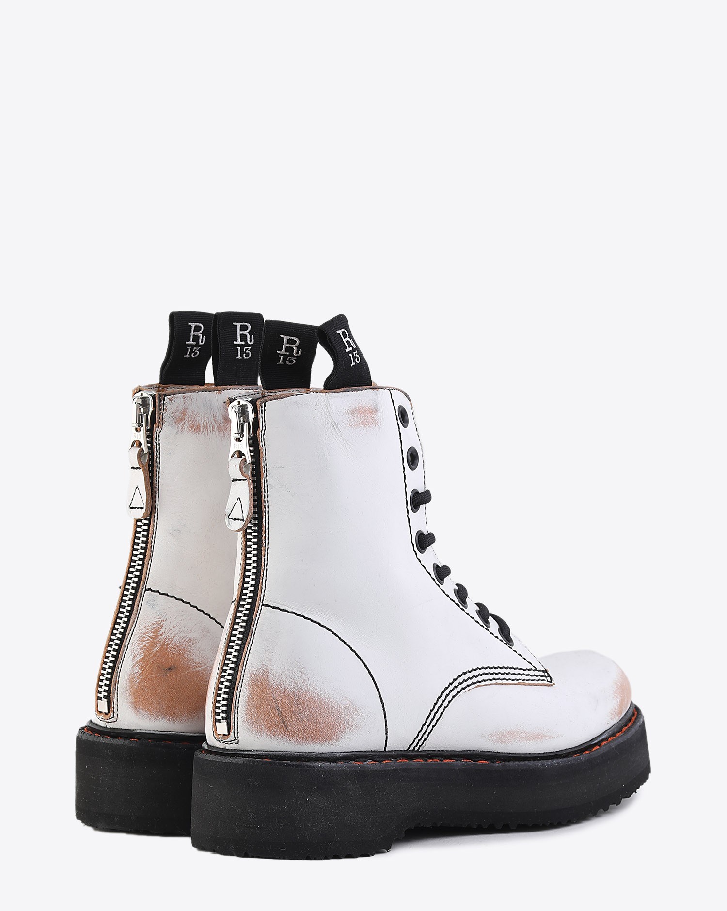 R13 Single Stack Lace Up Boots - White Remove