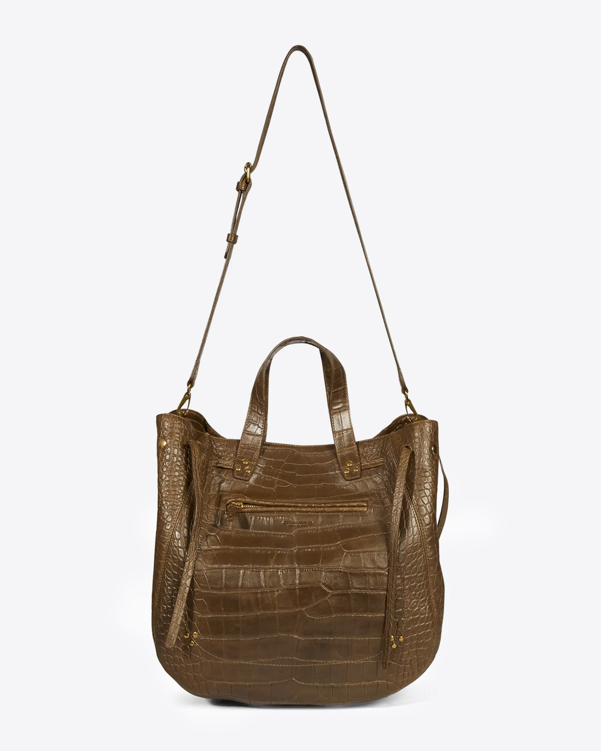 Sac cabas Marius agneau croco kaki Jérôme Dreyfuss. Bandoulière.