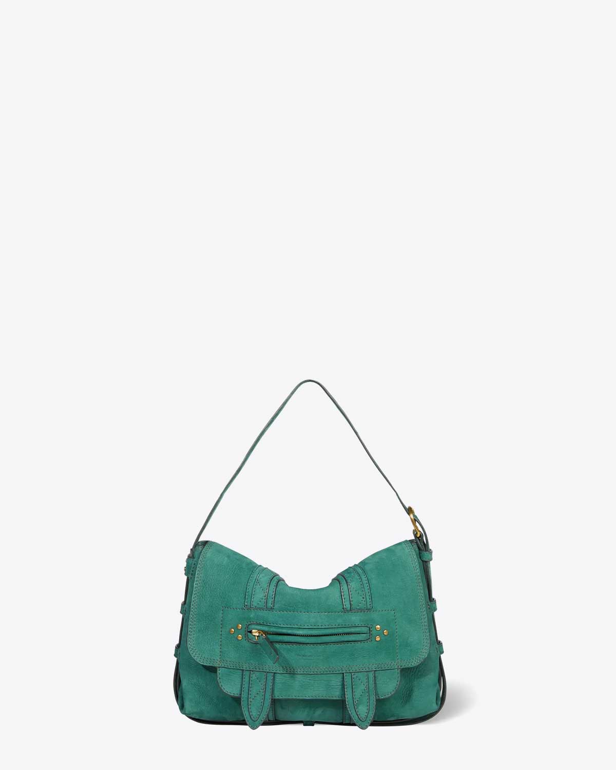 Jérôme Dreyfuss Sac Joe S – Cuir Suédé Croco Emeraude