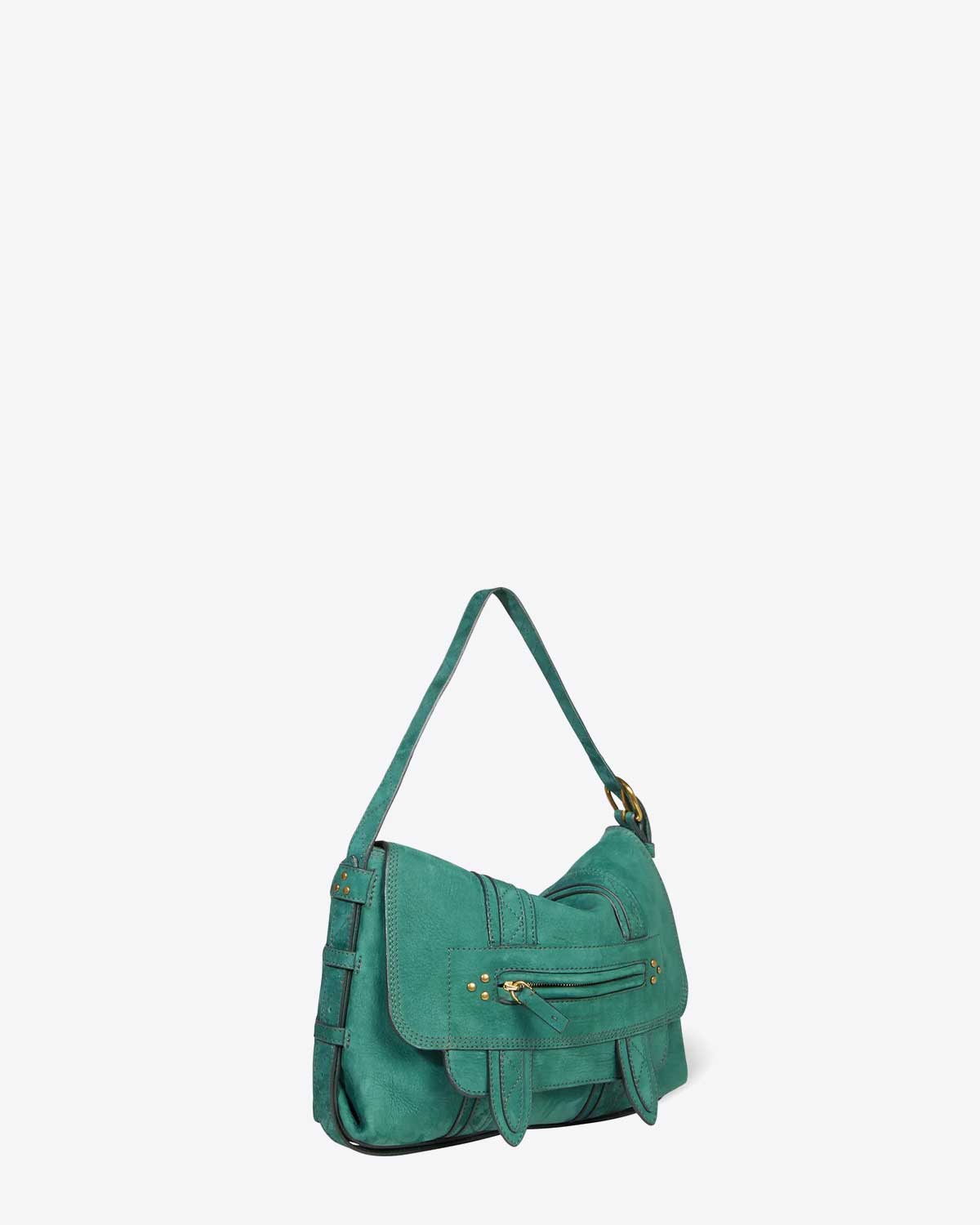 Jérôme Dreyfuss Sac Joe S – Cuir Suédé Croco Emeraude