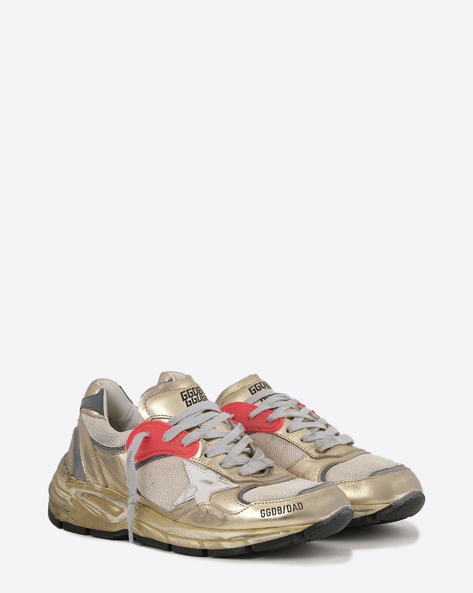 Sneakers Running Dad Golden Goose femme dorée étoile blanche. Face.