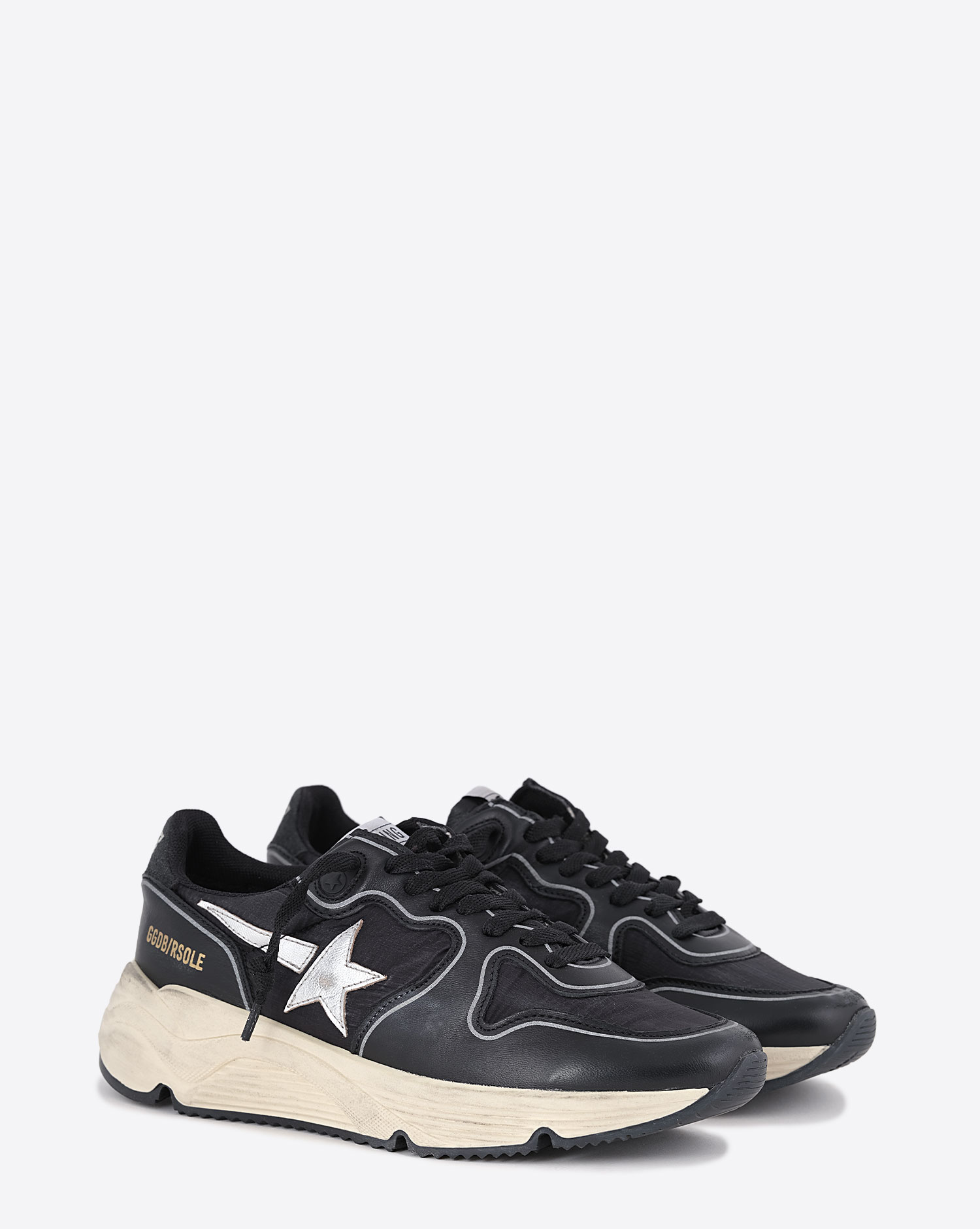 Golden Goose Femme Sneakers Running Sole – Noir Argent 90179