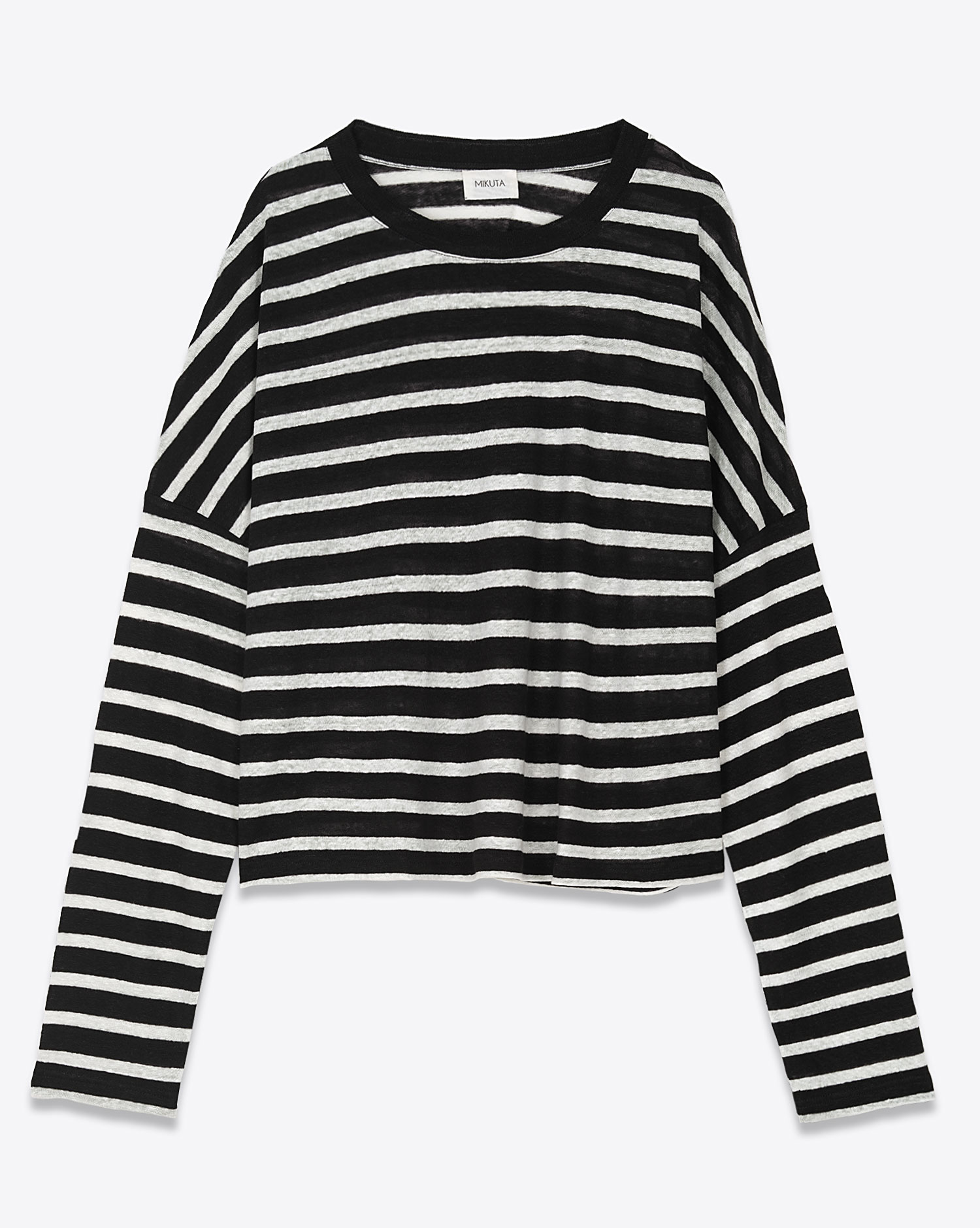 Mikuta Tee-Shirt Manches Longues Lin Oversized – Rayé Noir Blanc