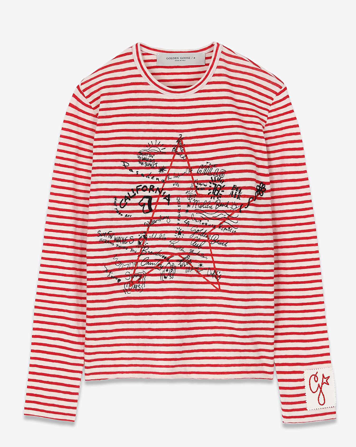 Golden Goose Femme Tee-Shirt W'S Striped – Ecru Tango Rouge