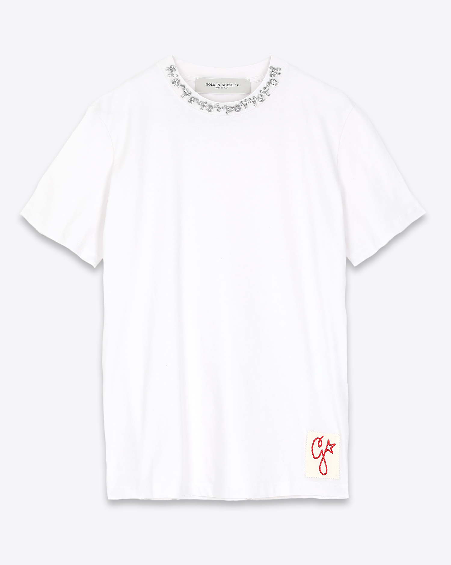 Golden Goose Femme Tee-Shirt Regular Broderie – Blanc Vintage